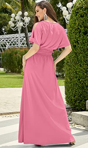 Image of KOH KOH Womens Split Sleeves Smocked Elegant Cocktail Long Maxi Dress
