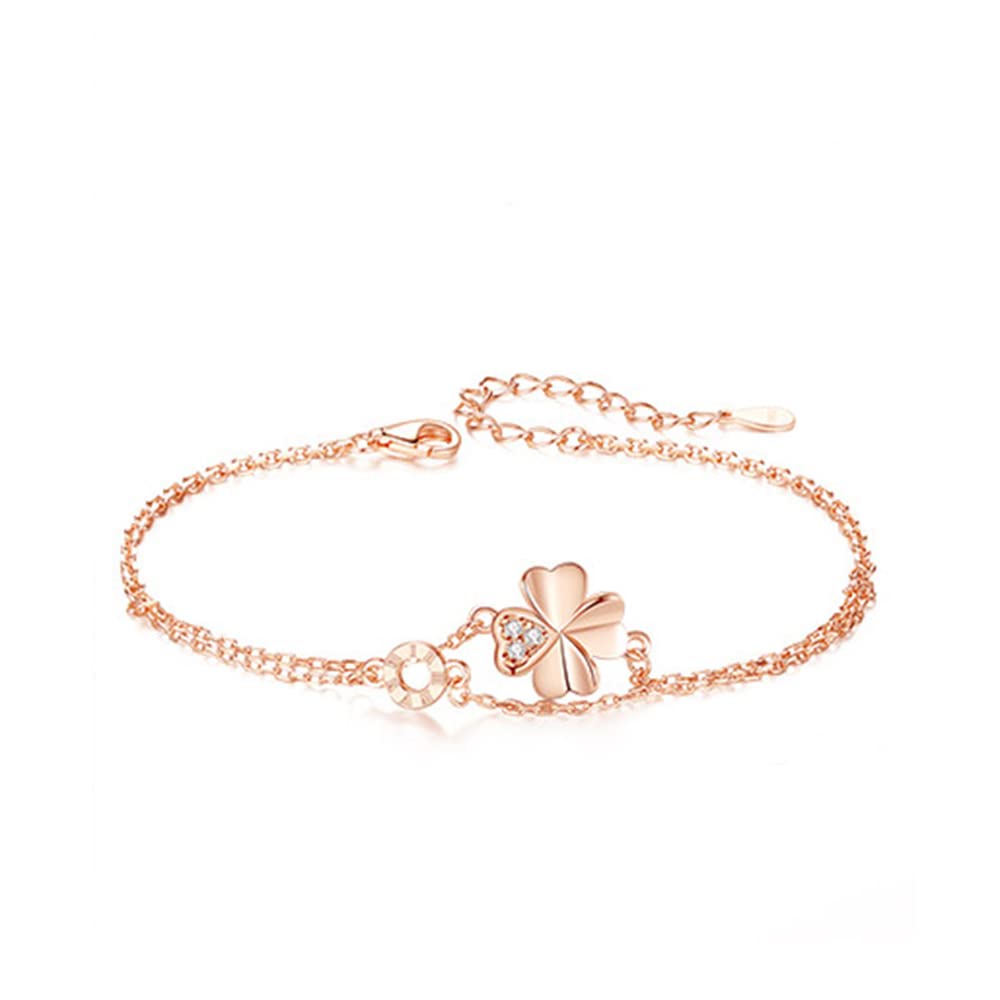 Bracciale in perle rosa con quadrifoglio in argento 925 ramato