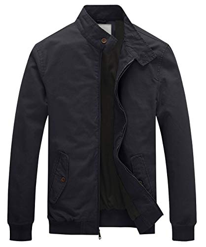 WenVen Chaqueta Ligera Casual de Algodón de Estilo Piloto para Hombres Gris Large