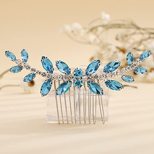 Peigne à cheveux bleu clair strass pour mariée et coiffure de mariage élégante