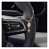KPFILEH Car Steering Wheel Rosary Charm Accessory, Alloy Cross Car Rear View Mirror Charm, Religious Automotive Interior Hanging Decoration Pendant for Women, Men(Heart)
