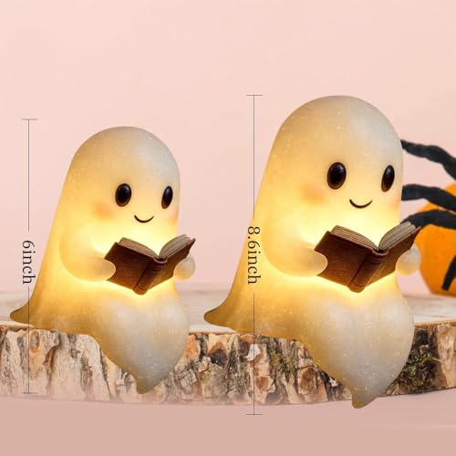 Cute Ghost Reading Book Lamp, Halloween Ghost Night Light, Ghost Reading Night Lights, 3D LED Night Light Halloween, Light Up Halloween Decor, for Bedroom Study Room, Readers (6 Inch)