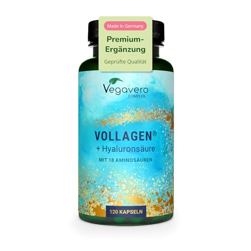 Vegavero Vegane Kollagen Kapseln hochdosiert | Einzigartig: Markenrohstoff Vollagen | Vegan mit Hyaluronsäure | Laborgeprüft | Vegan - ohne Zusatzstoffe | Deutsche Produktion
