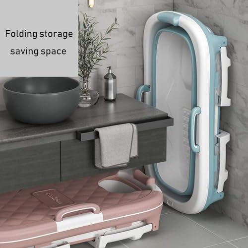 Image of Folding Portable Bathtub for Adults with Lid, Large Collapsible Bath Tub for Home Sauna and Relaxation, Ergonomic NonSlip Shower Tub with Drain Design, Comfortable