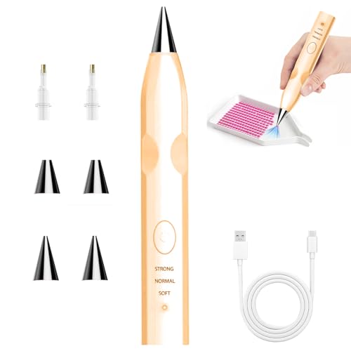 TUCEVSX Electric Diamond Painting Pen Kit, Cordless USB-C Rechargeable Diamond Art Tool with Vacuum Pickup, No Wax, 3 Suction Levels, Interchangeable Tips, Low Noise for DIY Craft Lovers.(Orange)