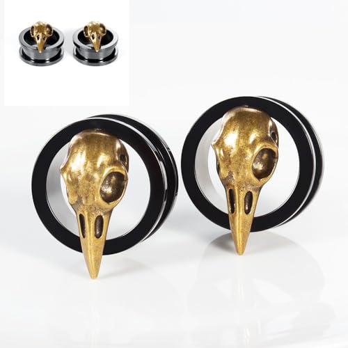 raven skull screw back plugs ear gauges stainless steel2