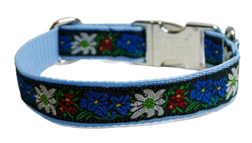 Hundehalsband Hund Halsband Trachten Edelweiß Gr. S M L XL 30 cm bis 44 cm verstellbar 2,5 cm breit in verschiedenen Farben rot grün blau schwarz