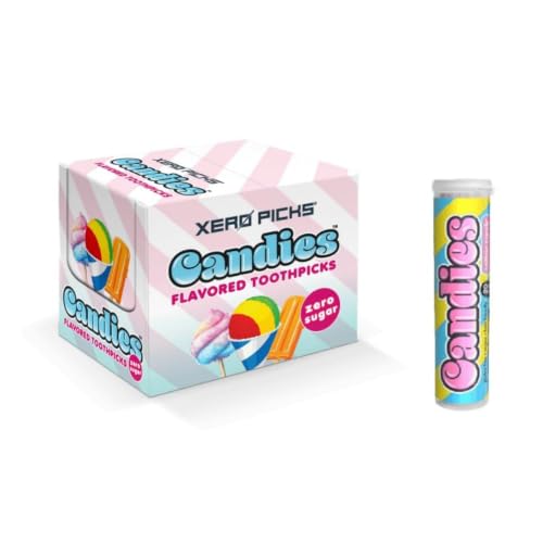 Xero Picks Candies Flavored Toothpicks, 240 Picks (Pack of 12) (Cotton Candy) Sugar-Free Functional Toothpicks - Kosher