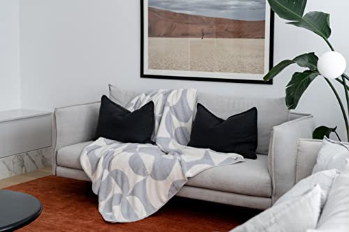 Dluxev Luxurious Super Soft Throw Blanket, Fluffy Cozy Silver Blanket For Bed, Knit Breathable Comfy Texture, Warm Chic Throw For Sofa/Couch, Gift For Women, Cloud Grey & Cream Mosaic 50"X60" #TOP4