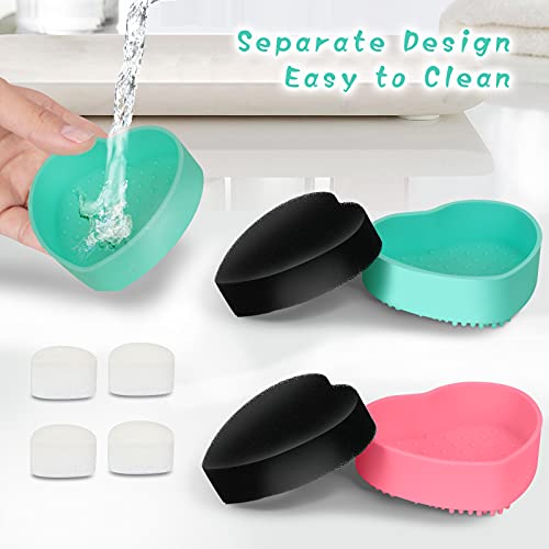Unaone 2 Pcs Makeup Brush Cleaning Mat, Cosmetic Brush Cleaning Pad With Color Removal Sponge, 2 In 1 Design Silicone Cleaner Box For Dry Brush Color Switch And Wet Cleaning, Heart Green & Pink #TOP5
