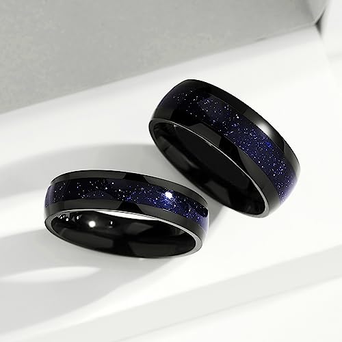 Personalized Promise Rings for Women/Men, Custom Promise Rings for Her, Promise Rings for Couples, Matching Couple Rings for Him and Her, Blue Sandstone Filled Wedding Engagement Ring 8mm/6mm Bands2