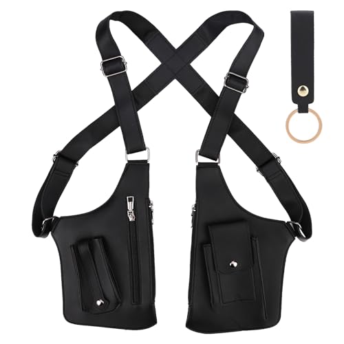 Sacoche D'aisselle Double Bandoulière, Portefeuille en Cuir Dissimulé Sous le Bras Accessoire Anti-Pickpocket Ajustable avec Deux Poches pour Hommes et Femmes