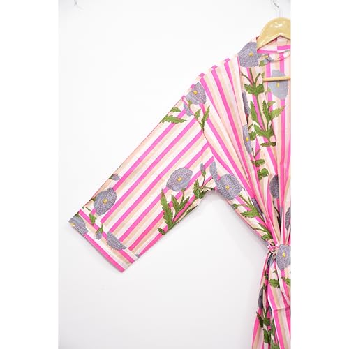 Image of Hand block print Cotton Kimono bikini cover up,Indian Hand block print Cotton Bath Robe,Swim Wear,Nighrwere Dressing Gown