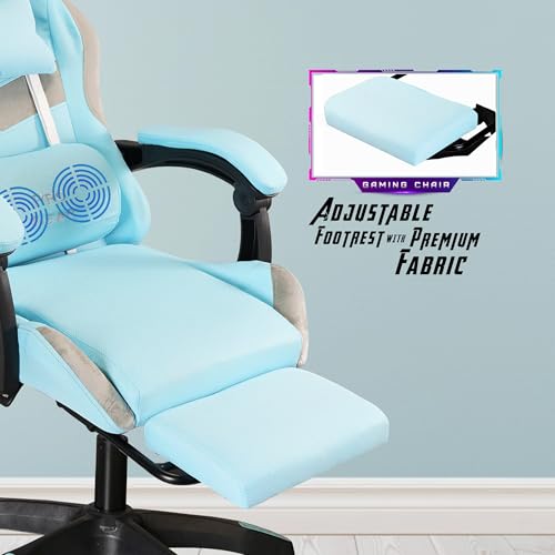 Image of Casa Copenhagen,High-Back Italian Fabric Gaming Ergonomic Chair with Advanced Mechanism & Electric Back Massager, Luxurious Memory Foam Seating & Multi Function Arm-Rest - Blue & Grey