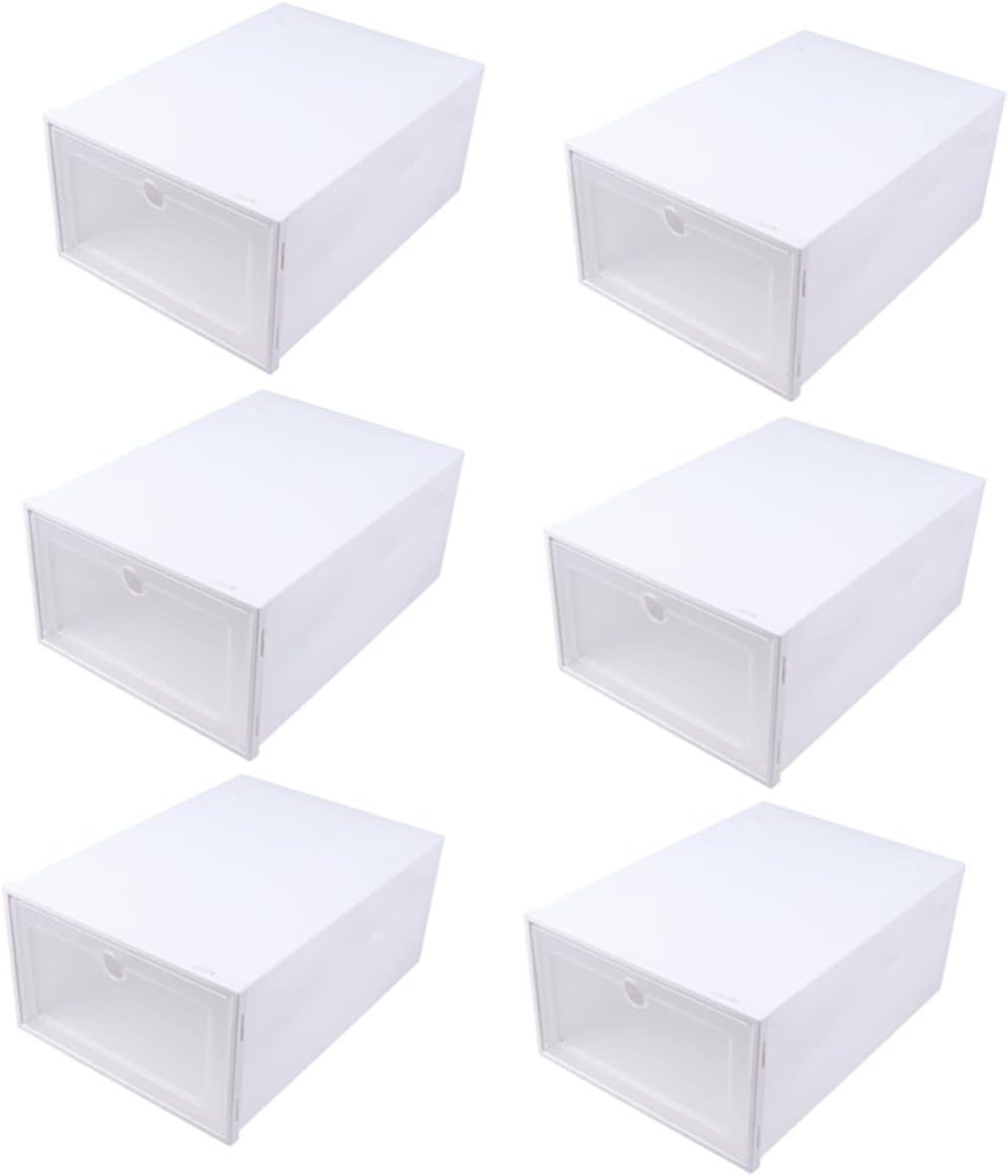 Luxshiny 6pcs Stackable Transparent Shoe Boxes with Dustproof Plastic Organizer for Men's Shoes Space Saving Storage Containers for Closet and Entryway