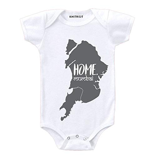 KNITROOT My City Special Unisex Half Sleeve Baby Romper White Color"Home Mumbai" (9-12 Months)