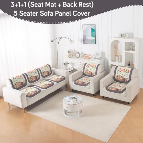 Image of HOKIPO HeavenHue Sofa Cover 5 Seater Panel Set 3+1+1, Floral Patchwork
