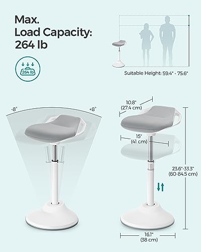 Image of SONGMICS Standing Desk Chair, Adjustable Ergonomic Wobble Stool, 23.6-33.3 Inches Drafting Chair, Swivel Sitting Balance Stool, Fabric Upholstery, Anti-Slip Bottom Pad, Dove Gray UOSC002G01