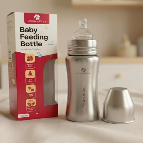 Image of StarAndDaisy Baby Milk Bottle for new Born /Infant /Toddler 250 ML SUS 304 Steel Baby Milk /Feeding Bottle for 0+ Months, BPA Free Leakproof, Anti Colic and Easy to Clean