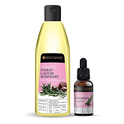 Soulflower Hair and Skin Care Essentials Pack of Castor Rosemary Hair Nourishment Oil and Rosemary Essential Oil Bundle of 2 Cover