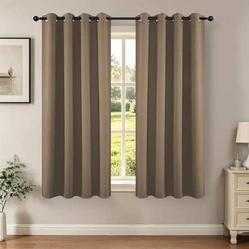 Image of Joydeco Blackout Curtains 63 Inch Length 2 Panels Set, Thermal Insulated Long Drapes 2 Burg, Room Darkening Grommet Drapes for Living Room Bedroom Window