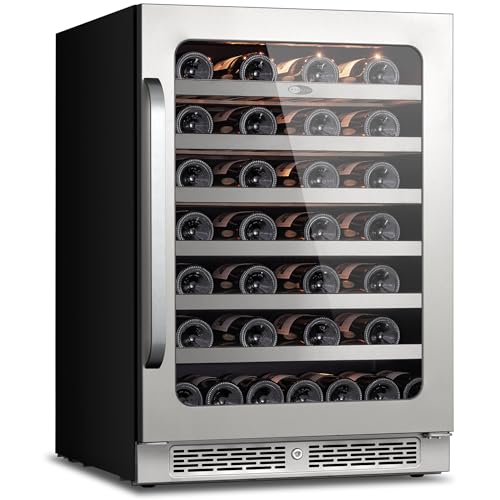 24 inch Wine Fridge Cooler, 54 Bottles 40-65 ℉ Wine Refrigerator with Glass Door 3 LED, Built in, Freestanding or Under Counter Fridge Adjustable Shelves for Home Bar Office(5.65 cu.ft.)