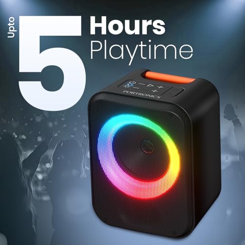Portronics 30W Dash Wireless Bluetooth Portable Speaker with Dual Wireless Karaoke Mic, Echo Control, 5 Hour Playtime, RGB LED Light, Bluetooth V5.4, Easy Grab Handle, USB in, Type C Charging(Black) view 2
