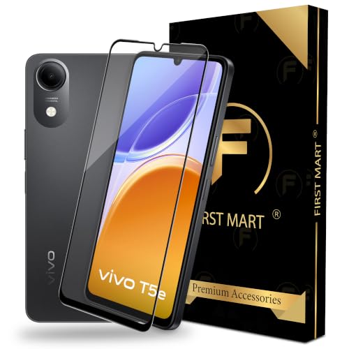Image of FIRST MART Tempered Glass for Vivo T5e, 9H Full-Glue Screen Protector, 3D Edge-to-Edge, HD Clear, Oleophobic, Case-Friendly, Black, Pack of 1