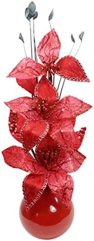 Red Vase with Red Artificial Flowers, Ornaments for Living Room, Window Sill, Home Accessories, 32cm