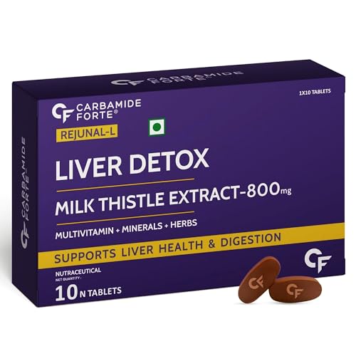 Image of Carbamide Forte Liver Support Supplement with Milk Thistle Extract 800mg (30:1), Multivitamins & Amino Acid | Liver Detox Supplement 10 Veg Tablets, 20 Grams