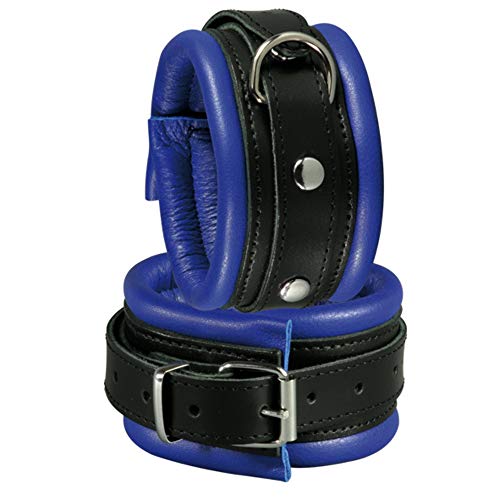 Menottes pour chevilles en cuir bleu 5cm Kiotos