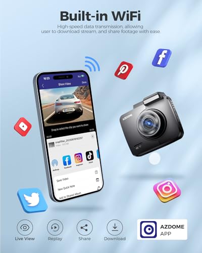 4K Ultra HD Dash Cam, AZDOME Car Camera 4K GPS WiFi Dash Camera with 170 Degree Wide Angle, Night Vision, G-Sensor, Loop Recording, Parking Monitor, Sony Sensor, WDR Car Video Recorder(GS63H) - Image 5