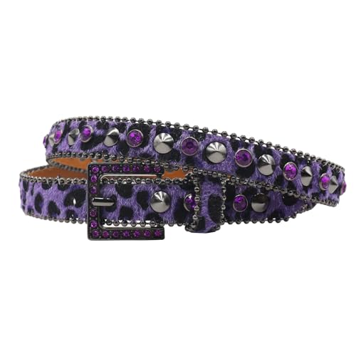 Rhinestone Belts for Women Bling Western Cowgirl Cowboy Studded Leopard Leather Belt Diamond Sparkle Belt