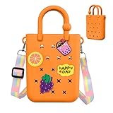 Oudizz Mini-Gummi-Tasche, Strandtasche aus Silikon für kleine Mädchen und Frauen, süße Tasche mit 20 Anhängern und verstellbarem Schulterriemen (Orange)