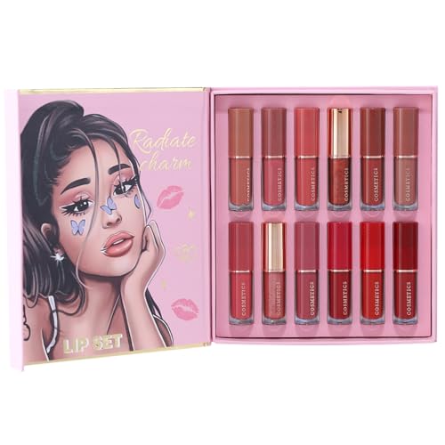 Set De Lápiz Labial Líquido De Acabado Mate, Kit de Maquillaje de Labios de Secado Rápido 12 Piezas, Kit De Tinte De Labios Nude, Para Viaje De Negocios Escenario Citas Reuniones Vacaciones