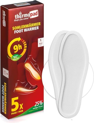 THERMOPAD scalda-suole - 5 paia - extra caldo - solette riscaldanti - piedi caldi per 8 ore - autoriscaldante - S (36-37)