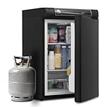 SMETA Gas Camping Fridge, 3 Way Fridge 60L, 12V/240V/Gas, Quiet, Reversible Door, Black, 48D x 46W x 66.5H