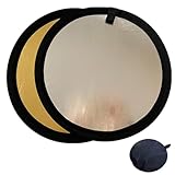 2 in 1 Lighting Reflectors Portable Collapsible Round Light Reflector Water-Resistant Photography Outdoor Lighting Portrait Fill Light (Gold, 60cm)