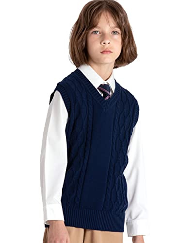 Image of JSTEX Boys Sweater Vest 100% Cotton Kids Uniform Vest V-Neck Sleeveless Knit Pullover for Boy Girls Toddler Size 4-14