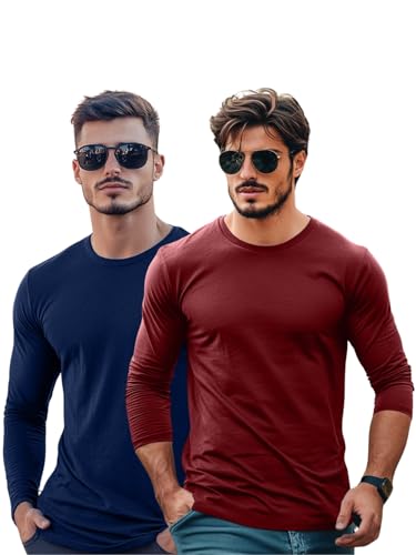 Image of Veirdo Pure Cotton Round Neck Regular Fit Solid Full Sleeve T-Shirt Combo for Men & Boys (Pack of 2 Available in Size S to 2XL)