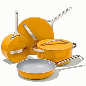 Caraway Nonstick Ceramic Cookware Set (12 Piece) Pots, Pans, Lids and Kitchen Storage – Oven Safe & Compatible with All Stovetops – Marigold