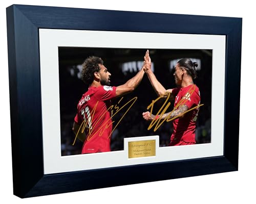 Kitbags & Lockers 12x8 A4 Signed Mohamed Mo Salah Darwin Nunez Celebration Liverpool F.C. Autographed Autograph Signed Photograph Photo Picture Frame Football Soccer Poster Gift, Black