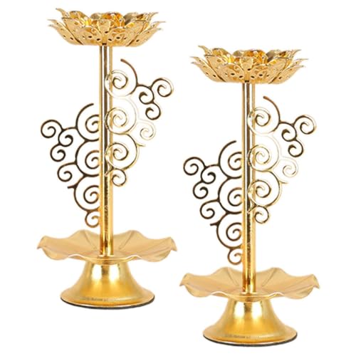 HOMSFOU Lotus Ghee Lamp Holder 2pcs 6.5 inch Butter Lamp Tea Light Holder Lotus Votive Candle Stand for Diwali Puja Home Altar Pooja Decoration Candle Centerpiece