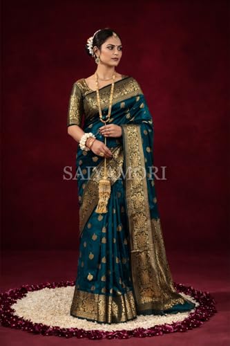 Image of Women's Soft Silk Style Jacquard Saree with Rich Zari Woven Border & Pallu | 5.6 Mtr Saree with 0.8 Mtr Unstitched Blouse