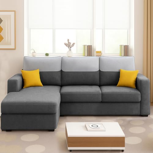 Image of Furny Tokiaa 4 Seater Fabric LHS L Shape Sofa Set (Dark Grey) | Soft Velvet Fabric | Modern Design | Comfortable Seating | Living Room Furniture