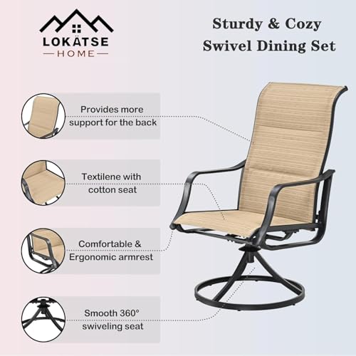 Image of LOKATSE HOME 5 Pieces Patio Dining Set Metal Furniture Outside Swivel Chairs and Square Table, Beige