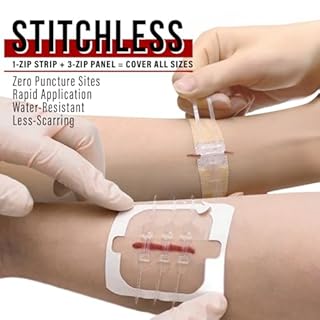 EVERLIT Wound Closure Kit | Surgical Zip-Stitch Devices for Cut & Laceration | Sterile, Suture-Free, Stitch-Less Adhesive Butterfly Bandages for Emergency First Aid Wound Care (6 Zip Complete Kit)