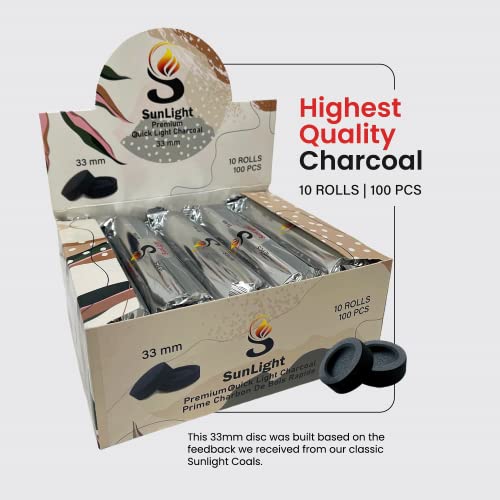 Sunlight Premium Charcoal Tablets for Incense - Instant Light - 100 Charcoal Discs - 33mm - Resin Burner Rolls – Pack of 100 Coal Briquettes – Charcoal Burner - Instant Fire Coal - Premium Tier - Image 5