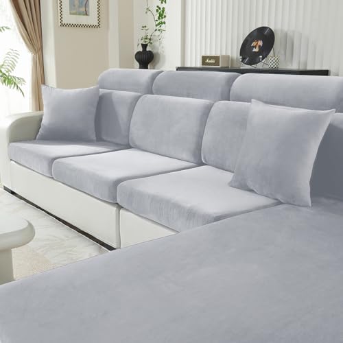 CYCMACO Housse Coussin Canapé Velours, Universelle Housse Assise Canapé Extensible, Protection pour Meubles Couvre pour Canape Antidérapante(2 Places, Gris...