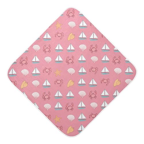 Kigai Baby Hooded Towel Absorbent Baby Bath Shower Towel with Hood for Newborn Boys Girls Babies Infant Toddler (Aquatic Crabs Boats 30 x 30 in)